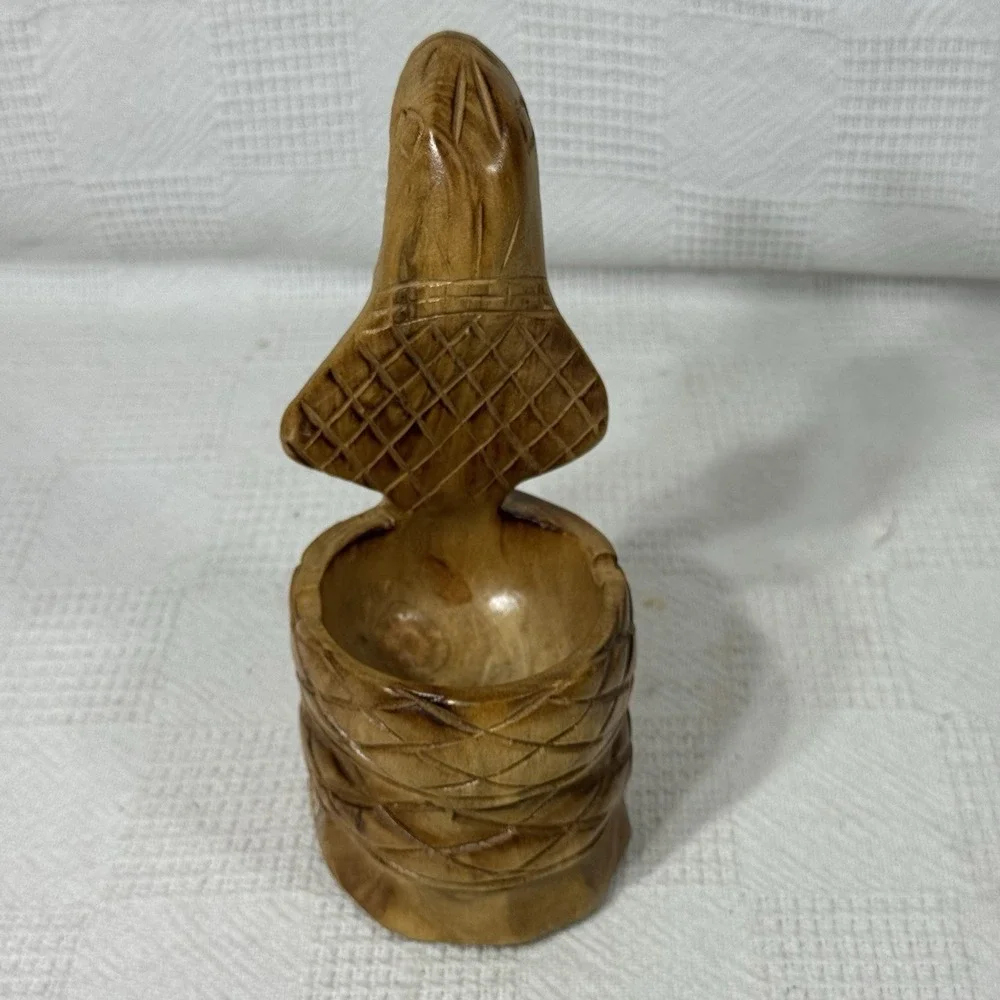 Vintage Hand Carved Wooden Cobra Snake Ash Tray Souvenir Baguio City Philippines
